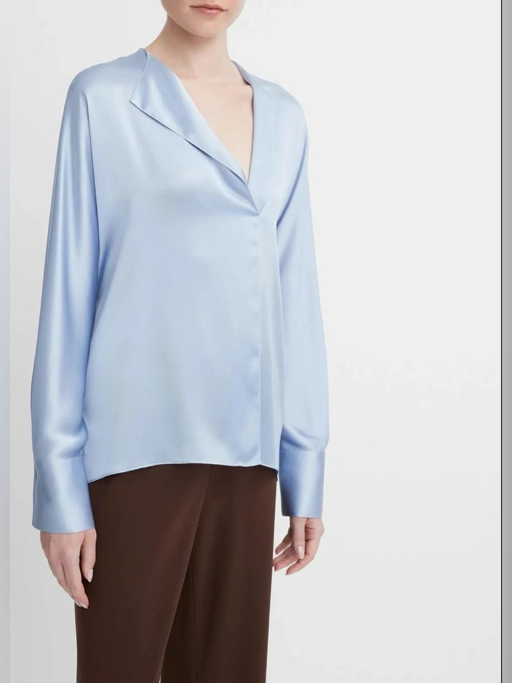 NWT $365 Vince Silk Dolman-Sleeve Draped Blouse in Blue
